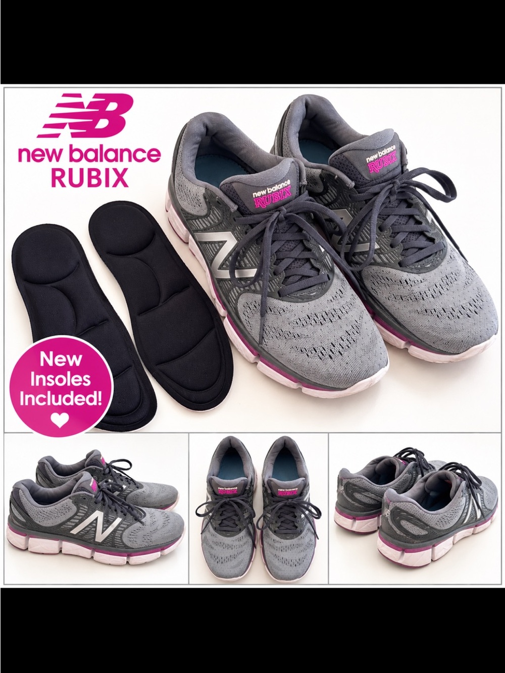 New Balance Rubix Women's Gray Athletic Running Shoes size 10 -New insoles